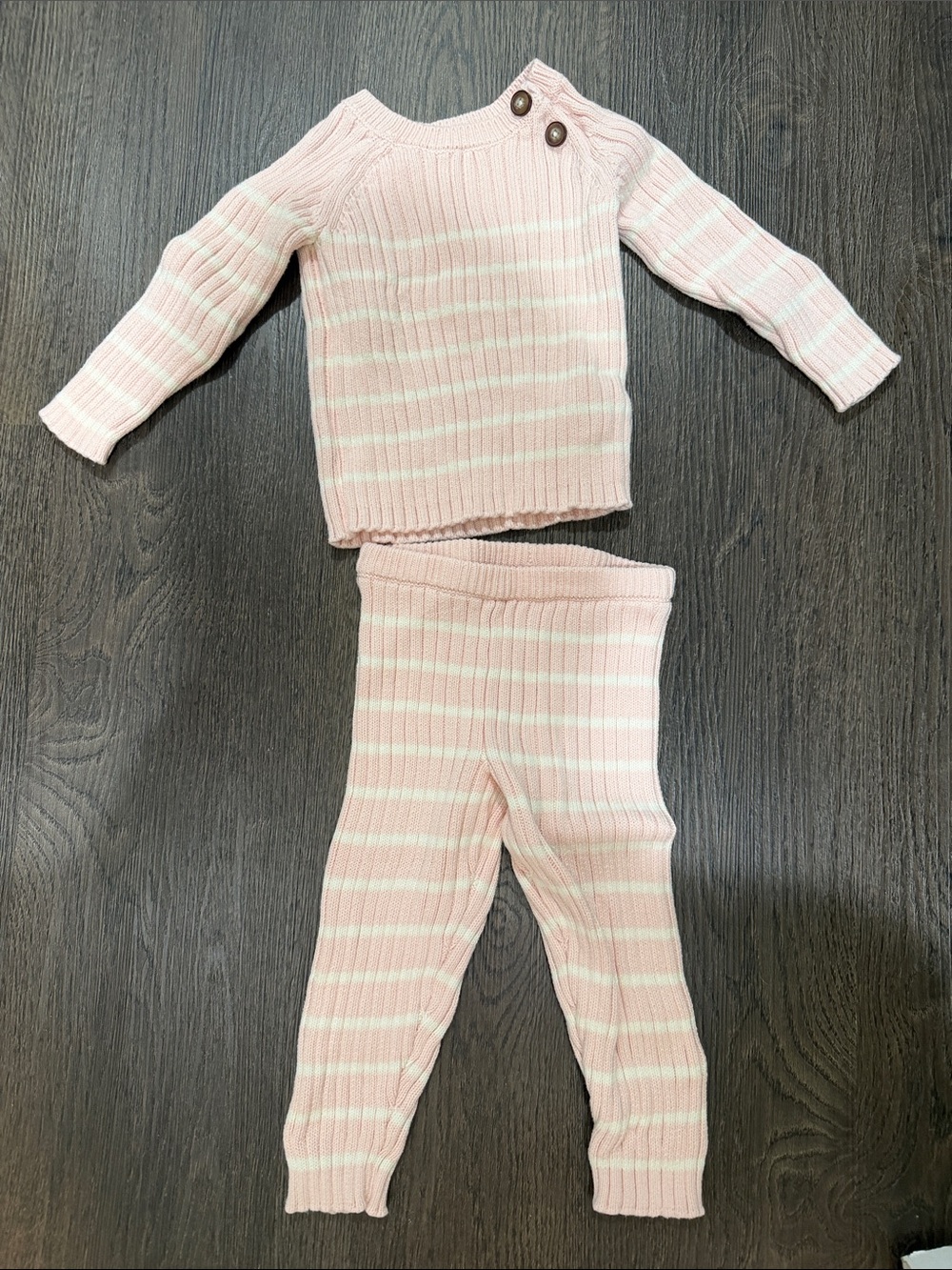 Soft Pink Striped Kids Matching Set - Cozy Knit Top & Pants